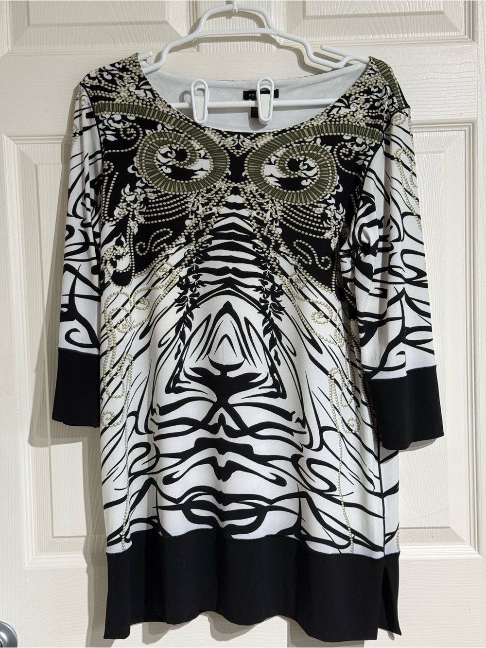 Eva Varro Y2K Fairycore Abstract Mirror Print Bodycon Tunic - Black & White,XL